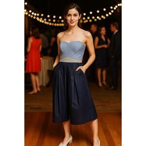 Elevenses Blue and Navy Strapless Jumpsuit